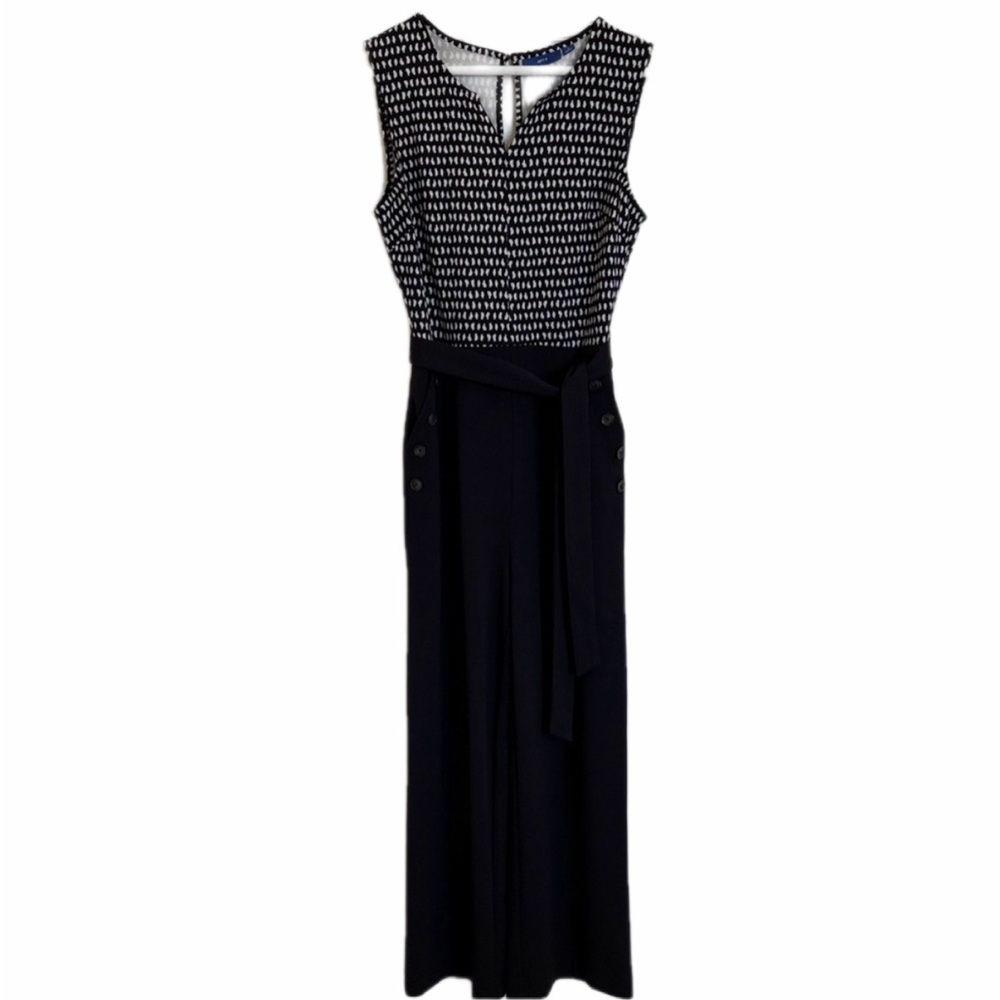Apt. 9 Black and White sleeveless Tie Waist Jumpsuit Size S